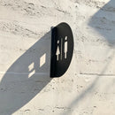 Minimalist Black Restroom Directional Sign | Curved 3D Metal Bathroom Plaque