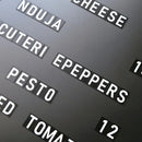 Modifiable wall & ceiling hanging menu board for bistro, restaurant, cafe & party. Custom handwritten price list display. Easy to mount and update.