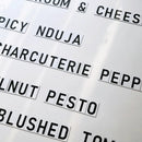 Modifiable wall & ceiling hanging menu board for bistro, restaurant, cafe & party. Custom handwritten price list display. Easy to mount and update.